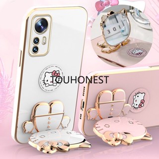 เคส Xiaomi 12 Pro เคส Xiaomi Mi 10 Lite Casing Xiaomi Mi 10S Cases Xiaomi 12T Pro Case Xiaomi Mi Note 10 Pro Case Xiaomi Mi CC9 Pro Case Xiaomi Mix 4 Cute Anime Cartoon Vanity Mirror Hello Kitty Holder Phone Cover Case With Metal Sheet TK โทรศัพท์มือถือ