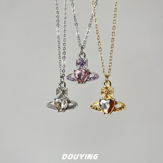 2023 New Light Luxury Flash Diamond Big Love Saturn Necklace Female Trendsetter Design Simple and Versatile Clavicle Chain