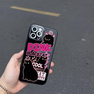 เคสโทรศัพท์มือถือแบบแข็ง ลายการ์ตูนแมว สีชมพู สีดํา สําหรับ iphone 14 13pro 11 12 xr xsmax