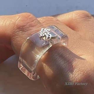 Cool Girl Boys Ring Chinese Character Ring Love Word Ring Korean Design Transparent Silver Carved Ring