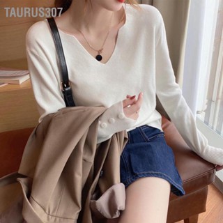 Taurus307 เสื้อกันหนาวแขนยาวลําลอง คอวี ผ้าถัก ทรงหลวม แฟชั่นฤดูใบไม้ร่วง สําหรับผู้หญิง