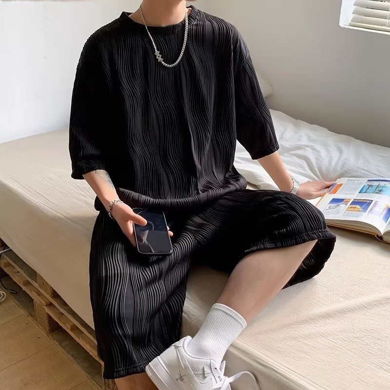 Harajuku Middle Sleeve ins Lazy Fashion All-Match Popular Temperament Male Simple Casual Suit Summer Trend
