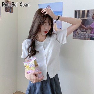 RUO BEI XAUN เสื้อยืดคอกลมแขนสั้นแฟชั่นฤดูร้อนสไตล์เกาหลีใหม่