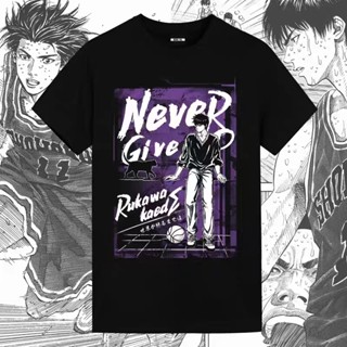 tshirt tshirt แขนสั้นโอเวอร์ไซส์เสื้อยืดแขนสั้น  Sakuragi Flower Road 10 Number Style Kaede Rukawa Slam Dunk S-5XL(S-5XL