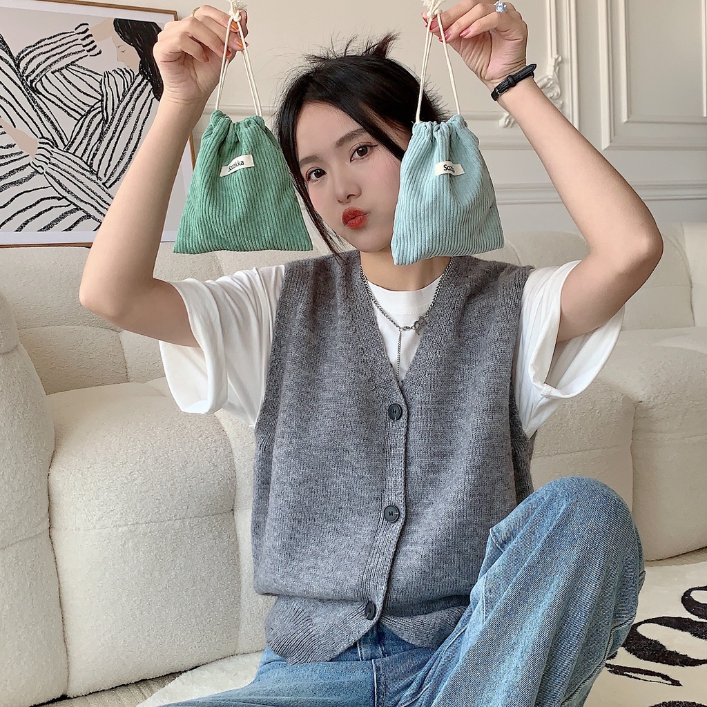 กระเป๋าผ้าลูกฟูก ขนาดเล็ก แบบพกพา สีพื้น สําหรับผู้หญิง ราคา ถูกที่สุด ดีลบีเคเค แกลเลอรีภาพที่ 3