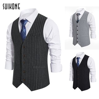 Suikone เสื้อสูทเจน Suit vest เสื้อสูท เสื้อเบลเซอร์แขนกุดคอวี เสื้อกั๊กสูททักซิโด้ แฟชั่นสำหรับผู้ชาย S-2XL