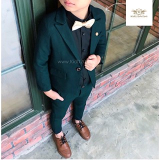 Green Boy Suit เซท 2 ชิ้น สีเขียว เสื้อนอกมีซับใน+กางเกงเอวยืด ขนาด 90 ถึง 140 หรือ 7, 9, 13, 15, 17 (2 ถึง 11 ปี)