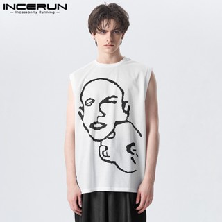 INCERUN Mens simple face abstract painting sleeveless vest