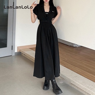 Lanlanlolo เสื้อคาร์ดิแกน แขนสั้น คอปก สีพื้น สําหรับผู้หญิง 2023