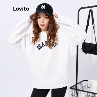 Lovito เสื้อกันหนาวลําลอง ปักลายตัวอักษร โอเวอร์ไซซ์ สไตล์เกาหลี สําหรับทุกเพศ L32FW029 (สีขาว)