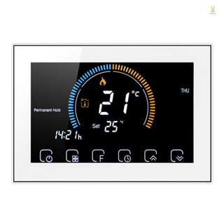 Flt เทอร์โมสแตทโปรแกรม 95-240V 5+1+1 หกระยะ หน้าจอสัมผัส LCD พร้อมไฟแบ็คไลท์ ฟังก์ชั่นล็อคความร้อนด้วยน้ํา