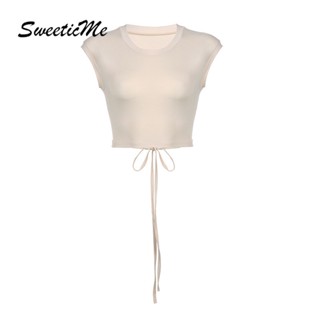 Sweeticme ใหม่ เสื้อกั๊กลําลอง คอกลม แขนกุด สีพื้น แฟชั่นสําหรับสตรี 2023