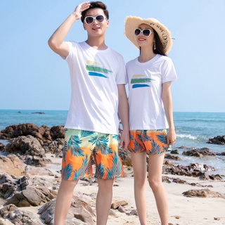 BBB Couple Short Sleeve Floral Print Swimwear Beach Shorts Loose Quick Dry Swim Surfing Trunks Women Swim Suit Hot Spring Wear Lovers Pack