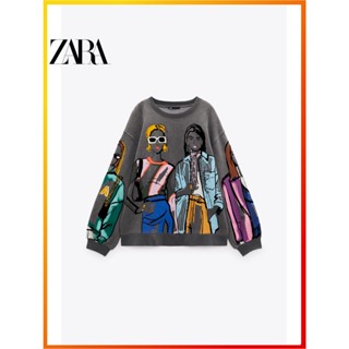 Zara เสื้อกันหนาว คอกลม แขนยาว พิมพ์ลาย สีตัดกัน แฟชั่นฤดูใบไม้ร่วง และฤดูหนาว สําหรับผู้หญิง 1131865 807