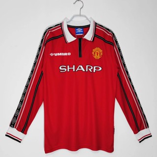 เสื้อกีฬาแขนยาว ลายทีมชาติฟุตบอล Manchester United 1998 99 ชุดเหย้า สําหรับผู้ชาย ไซซ์ S - XXL