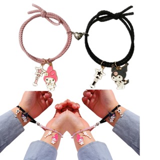 2 ชิ้น / เซต สร้อยข้อมือคู่ แม่เหล็ก Kuromi Melody สร้อยข้อมือเพื่อนที่ดีที่สุด มิตรภาพ เครื่องประดับ ของขวัญ ปรับได้ ทอ ของขวัญวันเกิด สร้อยข้อมือ