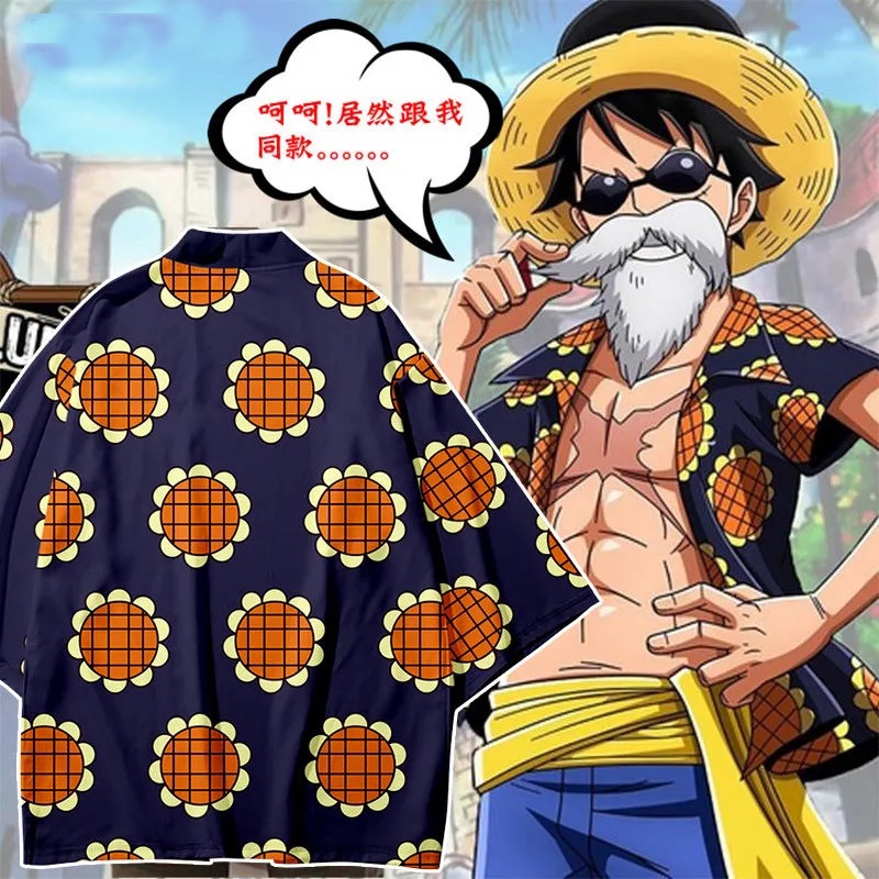 เสื้อยืดลําลอง แขนสั้น พิมพ์ลาย Monkey D Luffy haori kimono Dressrosa Corrida Colosseum สําหรับแต่งคอสเพลย์
