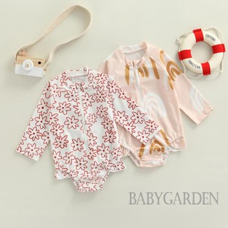 Babygarden-6m-5y ชุดว่ายน้ํา คอกลม มีซิป พิมพ์ลายดอกไม้ สีรุ้ง สีชมพู ขาว สําหรับเด็กผู้หญิง