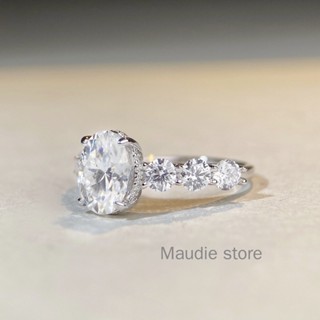 แหวนหมั้น เงินแท้ 925 ประดับเพชรโมอิส ทรงวงรี 2.0CT หรูหรา สําหรับผู้หญิง