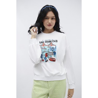 ESP เสื้อสเวตนิตลายกราฟิก ผู้หญิง สีขาว | Graphic Print Sweatshirt | 5867