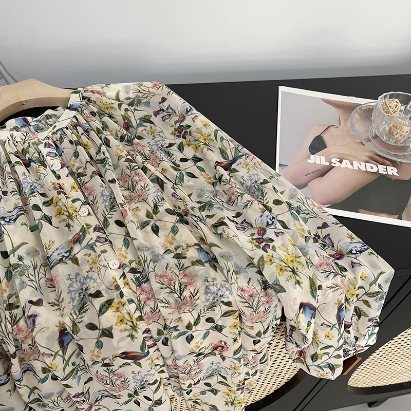 เสื้อแขนยาว ผ้าชีฟอง ลายดอกไม้ ทรงหลวม สไตล์เกาหลี สําหรับผู้หญิง - รูปที่ 6