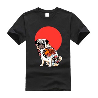 เสื้อยืดแขนสั้นลําลอง พิมพ์ลายการ์ตูน Gangster Pug สไตล์ฮิปปี้ แฟชั่นสําหรับผู้ชาย