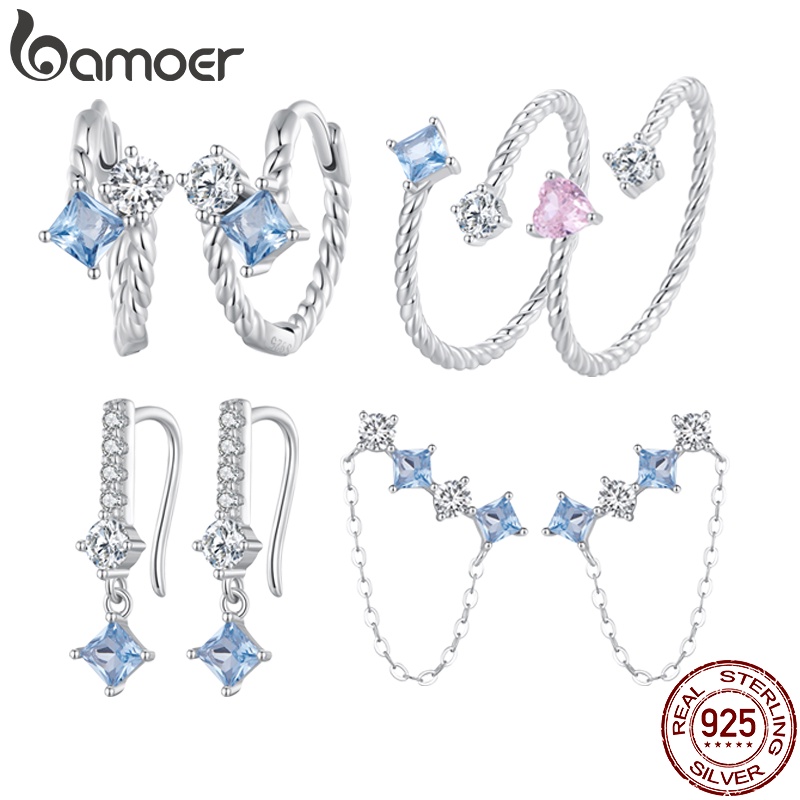 Bamoer ชุดเครื่องประดับ ต่างหู แหวนเงินสเตอร์ลิง 925 ประดับหิน ของขวัญวันสตรี