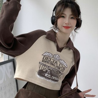 Floerns เสื้อกันหนาว คอปกโปโล พิมพ์ลายตัวอักษร สีตัดกัน สไตล์วินเทจ สําหรับผู้หญิง