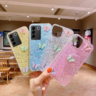 เคสโทรศัพท์มือถือ ป้องกันกระแทก ลายผีเสื้อ ประดับเพชร หลากสี สําหรับ Vivo V27 V27 Pro V27E