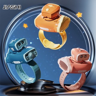 JIASHI พัดลมนาฬิกาการ์ตูนสำหรับเด็ก USB ชาร์จใหม่ได้มินิแบบพกพาสำหรับนักเรียนมือถือไร้ใบพัดลมขนาดเล็ก