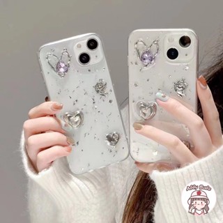 เคสโทรศัพท์มือถือ TPU นิ่ม แบบใส กันเหงื่อ ลายอเมทิสต์ หัวใจ ประดับกลิตเตอร์ หรูหรา สําหรับ IPhone 14 Pro Max 13 12 11 Pro Max