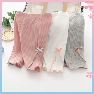 Korean Style Girls Summer Leggings Thin Western Style Cropped Pants Baby Girls Stretch Cotton Open Crotch Lace Bottom-Enlarged Pants