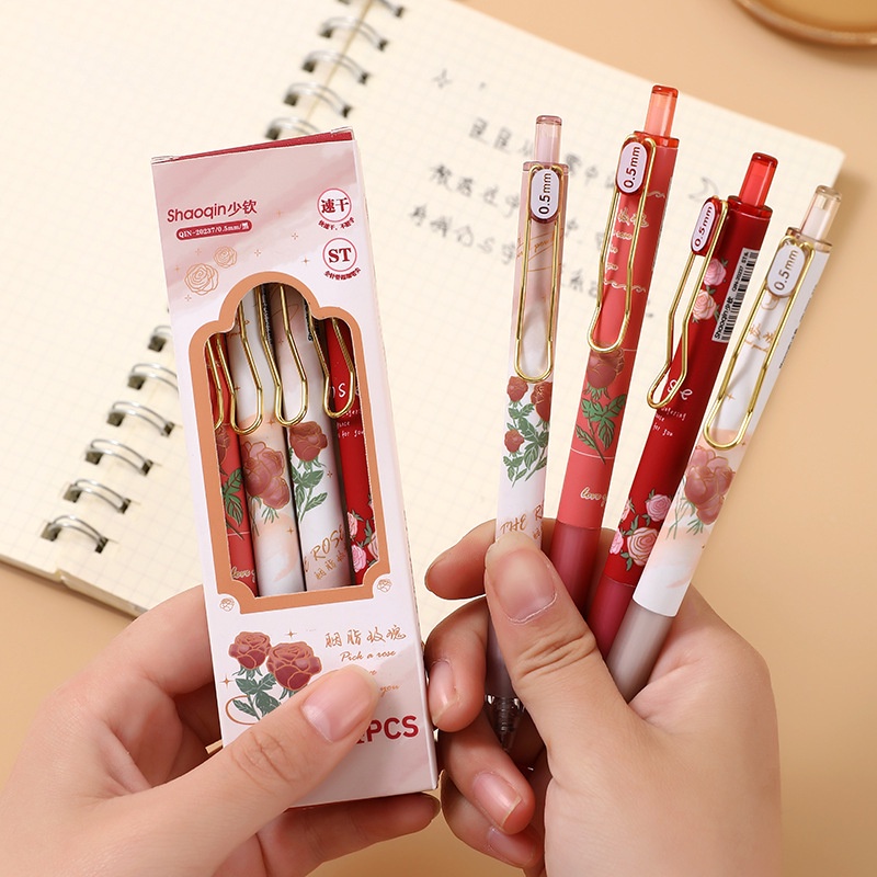 ชุดปากกาหมึกเจล 0.5 มม. สีดํา สีแดง หรูหรา สําหรับนักเรียน สํานักงาน 4 ชิ้น