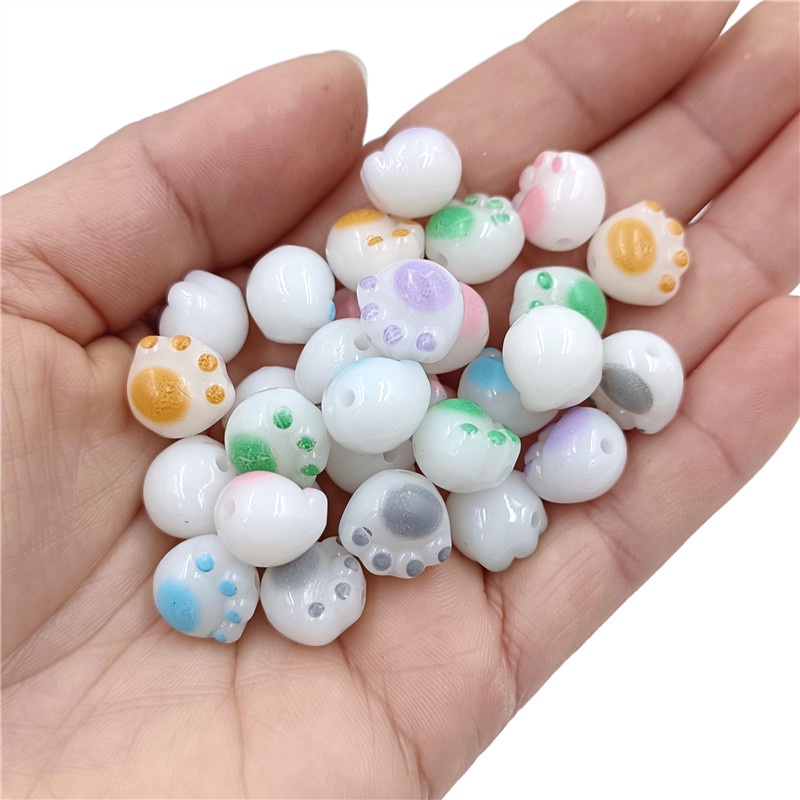 10 ชิ้น สร้างสรรค์ เลียนแบบ สีขาว หยก ถ่าน เผาไหม้ สามมิติ อุ้งเท้าแมว หลวม ลูกปัด แฟชั่น สร้อยข้อมือ ต่างหู วัสดุทําด้วยมือ - รูปที่ 3