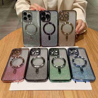 เคสโทรศัพท์มือถือ TPU นิ่ม ป้องกันกล้อง แต่งกลิตเตอร์ ไล่โทนสี สําหรับ Apple iPhone 11 12 13 14 Pro Max