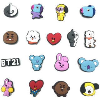 จี้รูปรองเท้า Bts Jibbitz Kpop BTS21 Bt21 Jibitz Croc Jibbits น่ารัก อุปกรณ์เสริม สําหรับตกแต่งรองเท้าเด็ก