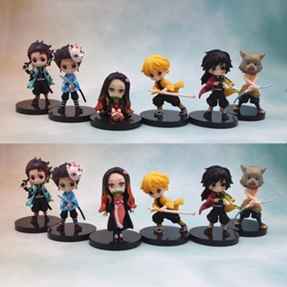 โมเดลฟิกเกอร์ อนิเมะดาบพิฆาตอสูร Nezuko Tanjirou Zenitsu Inosuke Kyoujurou Q Version สําหรับตกแต่งโต๊ะ 6 ชิ้น