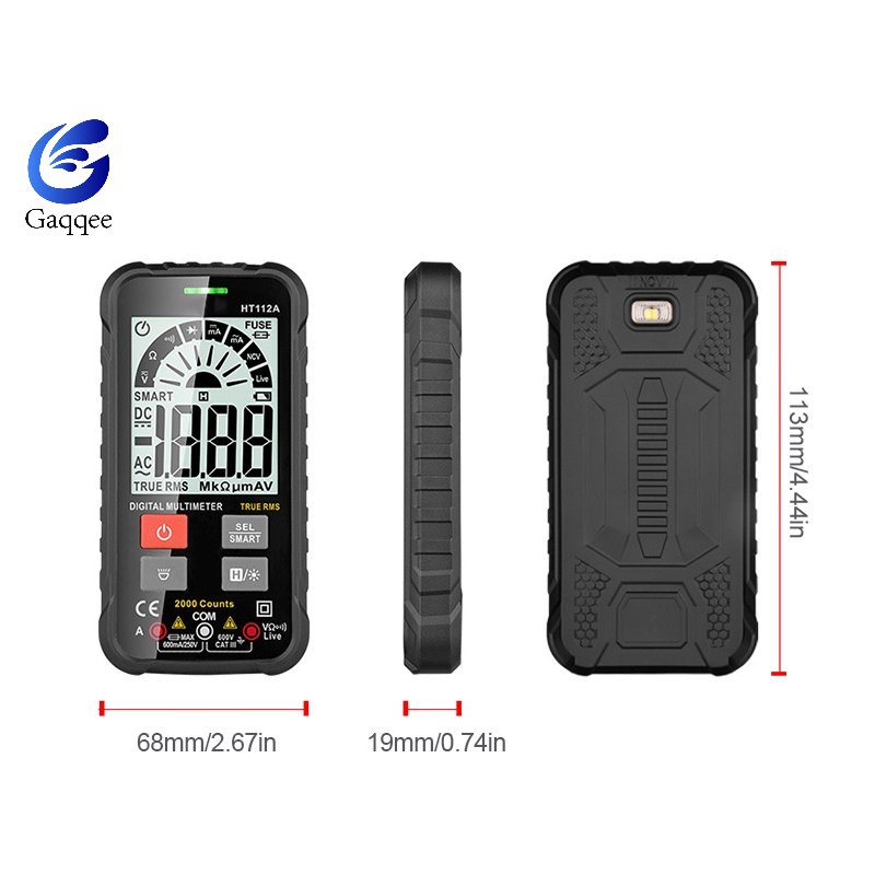 GAQQEE HT112A/HT112B LED Backlight มัลติมิเตอร์แบบดิจิตอล 6000 นับ Ultra AC/DC แรงดันไฟฟ้า Current ส