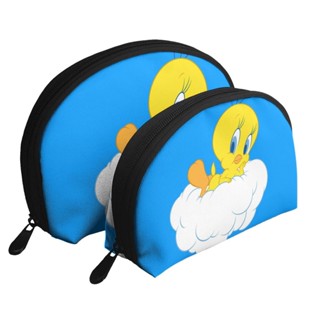 Tweety Bird กระเป๋าเครื่องสําอาง กระเป๋าถือ ทรงคลัทช์ มีซิป แบบพกพา 2 ชิ้น