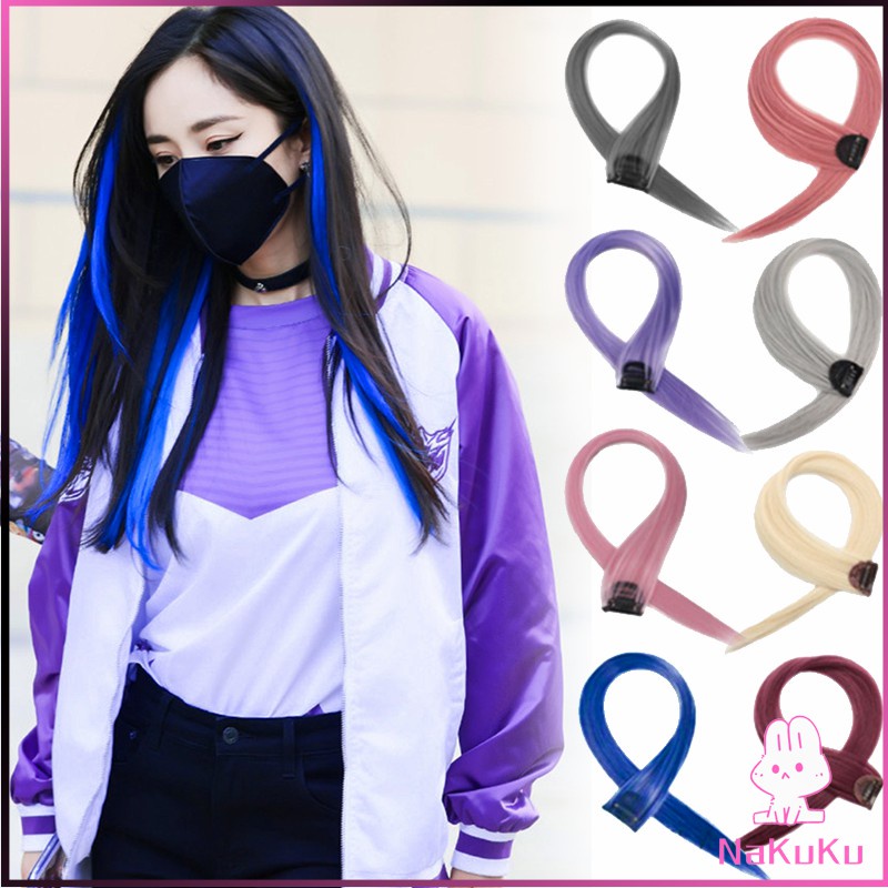 ช่อผมไฮไลท์ 55 ซม สีชมพูดอกซากุระ /สีม่วงอ่อน กิ๊บไฮไลท์ ติดง่าย พร้อมส่ง color wig