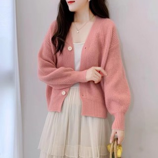 [Maze]พร้อมส่ง🔥เสื้อไหมพรมแขนยาว เสื้อสเวตเตอร์ไหมพรมสีพาสเทล เสื้อคลุมคาร์ดิแกน เสื้อคลุมแขนยาว🌻（9686）