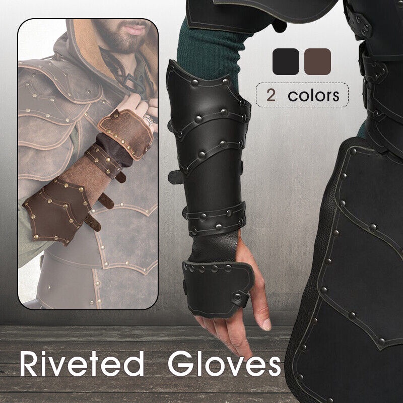 PU เกราะยุคกลางสายรัดข้อมือหนัง Rivet ถุงมือ Gothic คอสเพลย์ Props อุปกรณ์เสริม Mla