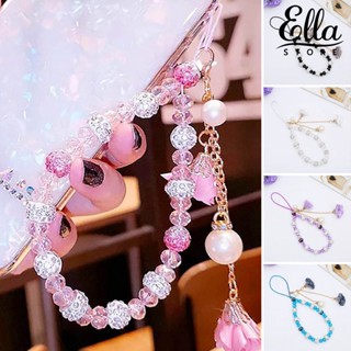 Ellastore123 สร้อยข้อมือ ประดับลูกปัดคริสตัลเทียม ไข่มุกเทียม ดอกไม้ แบบพกพา แฟชั่น สําหรับผู้หญิง