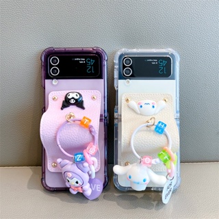 เคสโทรศัพท์มือถือ กันกระแทก แบบฝาพับ สีม่วง พร้อมจี้ Kuromi Cinnamoroll สําหรับ Samsung Galaxy Z Flip 3 4 5G Z Flip3 Flip4