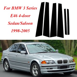 ขายดี สติกเกอร์ติดเสาประตูหน้าต่างรถยนต์ สีดํามันวาว สําหรับ BMW 3 Series E46 4 ประตู Sedan saloon 1998-2005 6 ชิ้น