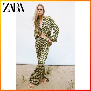 Zara ฤดูใบไม้ผลิ / ฤดูร้อน ใหม่ ผู้หญิง พิมพ์ลาย เชือกแขวนคอ เสื้อคอปก