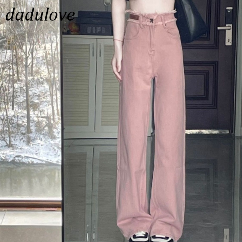 DaDulove💕 New Korean Version of Dirty Pink Casual Pants High Waist Loose WOMEN'S Wide-leg Pants Nich