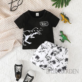 Babygarden-3m-3y ชุดเสื้อยืดคอกลม แขนสั้น พิมพ์ลายตัวอักษร ไดโนเสาร์ และกางเกงขาสั้น สําหรับเด็กผู้ชาย