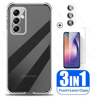 3In1 Clear Soft Cover Samung A54 5G Case &amp; Camera Lens Screen Protector Tempered Glass For Samsung Galaxy A54 A 54 5G 2023 6.4"