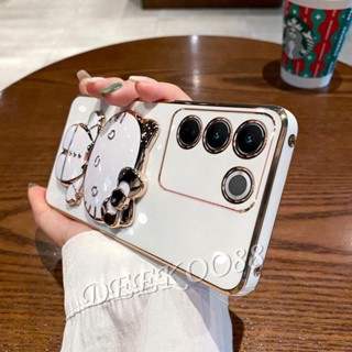 พร้อมส่ง เคสโทรศัพท์มือถือนิ่ม กันกระแทก ลายน่ารัก พร้อมขาตั้งกระจก สําหรับ VIVO V29 5G VIVOV29 2023